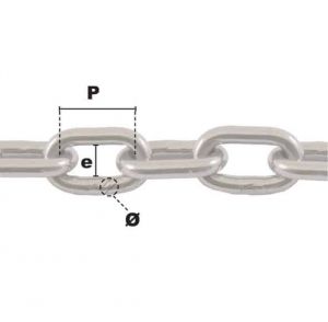 Bobine 80m de chaîne droite à maillon court Ø 4mm (Inox) - Côtes et dimensions