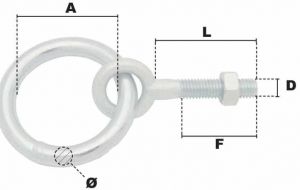 Anneau d'écurie à écrou Ø 12mm M12 x L 100mm (Économique) - Côtes et dimensions