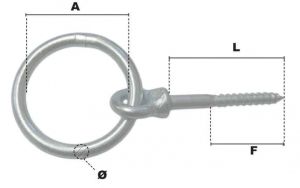 Anneau d'écurie à vis bois Ø 6mm x L 50mm (Économique) - Côtes et dimensions