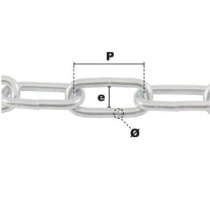 Carton 25m de chaîne droite à maillon long Ø 4mm (Acier Zingué) - Côtes et dimensions