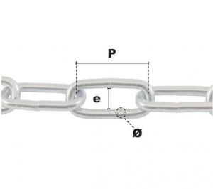 Bobine 100m de chaîne droite à maillon long Ø 2mm (Acier Zingué) - Côtes et dimensions