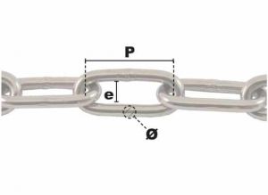 Bobine 80m de chaîne droite à maillon long Ø 4mm (Inox) - Côtes et dimensions