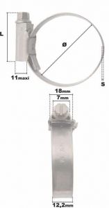 Collier à vis ASFA bande pleine 12,2mm réglable de 180-200mm (Acier W4) - Côtes et dimensions