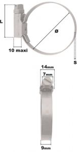 Collier à vis ASFA bande pleine 9mm réglable de 100-120mm (Acier W4) - Côtes et dimensions