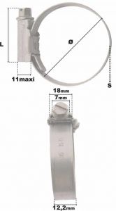 Collier à vis ASFA bande pleine 12,2mm réglable de 190-210mm (Acier W5) - Côtes et dimensions