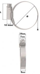 Collier à vis ASFA bande pleine 9mm réglable de 120-140mm (Acier W5) - Côtes et dimensions