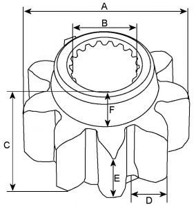 Pignon pour démarreur compatible pour WOOD AUTO SDV38726 - Côtes et dimensions