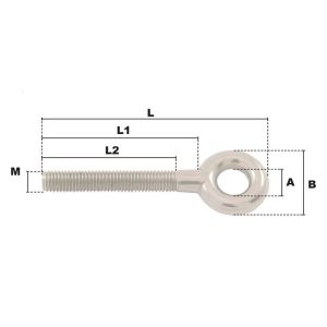 Vis à oeil droite M16 (Inox) - Côtes et dimensions