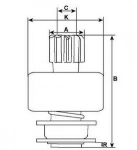 Lanceur compatible pour démarreur WOOD AUTO SDV32047 - Côtes et dimensions