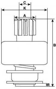 Lanceur compatible pour démarreur LUCAS 054268140010 - Côtes et dimensions