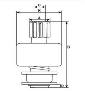 Lanceur compatible pour démarreur VALEO TS8E6 - Côtes et dimensions