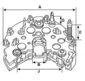 Pont de diode compatible pour alternateur DENSO 0215803640 - Côtes et dimensions