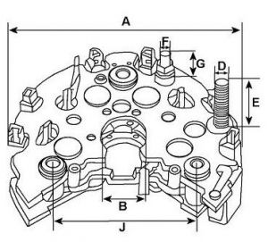 Pont de diode compatible pour alternateur DENSO 1042103980 - Côtes et dimensions