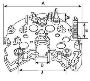 Pont de diode compatible pour alternateur FORD 1S7T10300DC - Côtes et dimensions