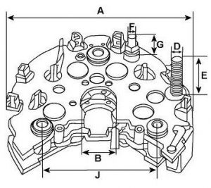 Pont de diode compatible pour alternateur DENSO 0215901890 - Côtes et dimensions