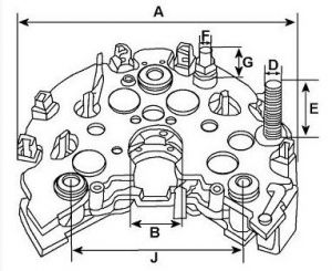 Pont de diode compatible pour alternateur FORD 95VW10300BAA - Côtes et dimensions