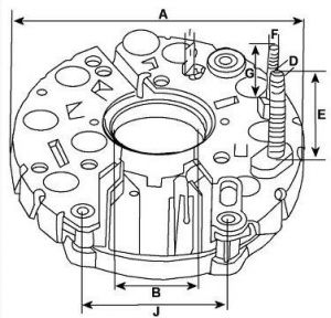Pont de diode compatible pour alternateur UNIPOINT BOSCH F042A10028 - Côtes et dimensions
