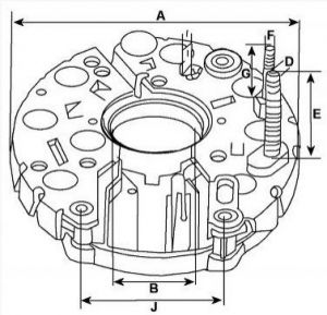 Pont de diode compatible pour alternateur BOSCH 0120689523 - Côtes et dimensions