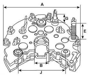 Pont de diode compatible pour alternateur BOSCH 0123510004 - Côtes et dimensions