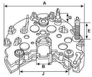 Pont de diode Bosch pour alternateur BOSCH 0124325227 - Côtes et dimensions