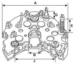 Pont de diode Bosch pour alternateur OPEL 93180419 - Côtes et dimensions