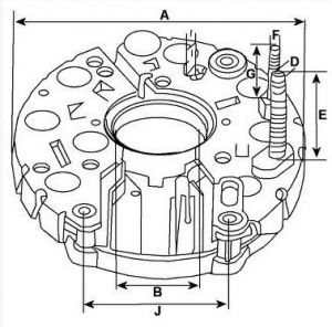 Pont de diode compatible pour alternateur BOSCH B120402205 - Côtes et dimensions