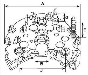 Pont de diode compatible pour alternateur ISUZU 8971891122 - Côtes et dimensions