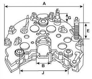 Pont de diode compatible pour alternateur MOBILETRON RK05 - Côtes et dimensions
