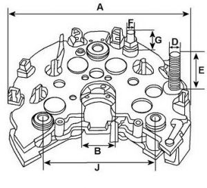 Pont de diode compatible pour alternateur VALEO A13N230 - Côtes et dimensions