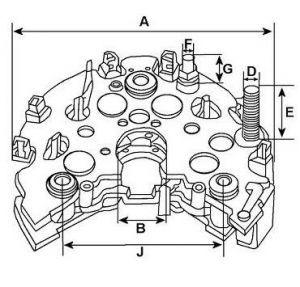 Pont de diode compatible pour alternateur AUTOSTARTER POLAND ARC3044 - Côtes et dimensions