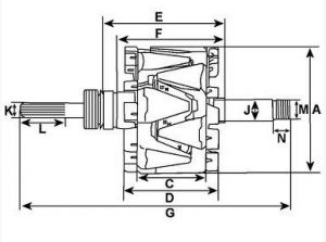 Rotor d'alternateur compatible pour BOSCH F00M131661 - Côtes et dimensions