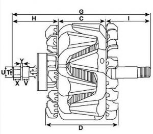 Rotor d'alternateur compatible pour BOSCH F00M131661 - Côtes et dimensions