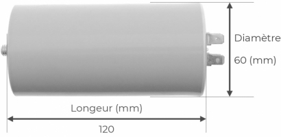 Côtes et dimensions du condensateur de 100uF